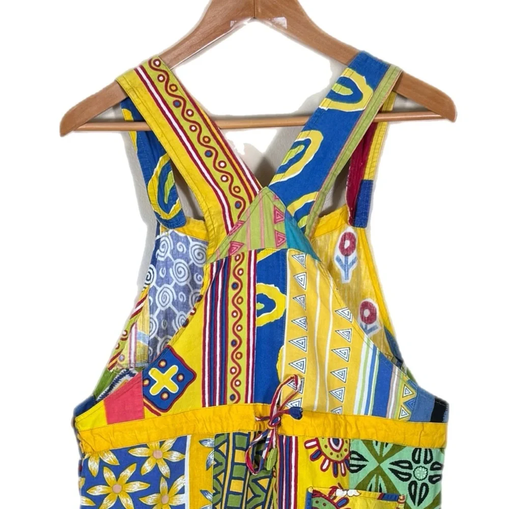 Sacred Threads Vintage Patchwork Overalls Romper M Cottagecore Hippie Boho - Picture 6 of 14